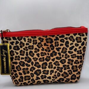 Cosmetic Bag Leopard Print with Red Trim